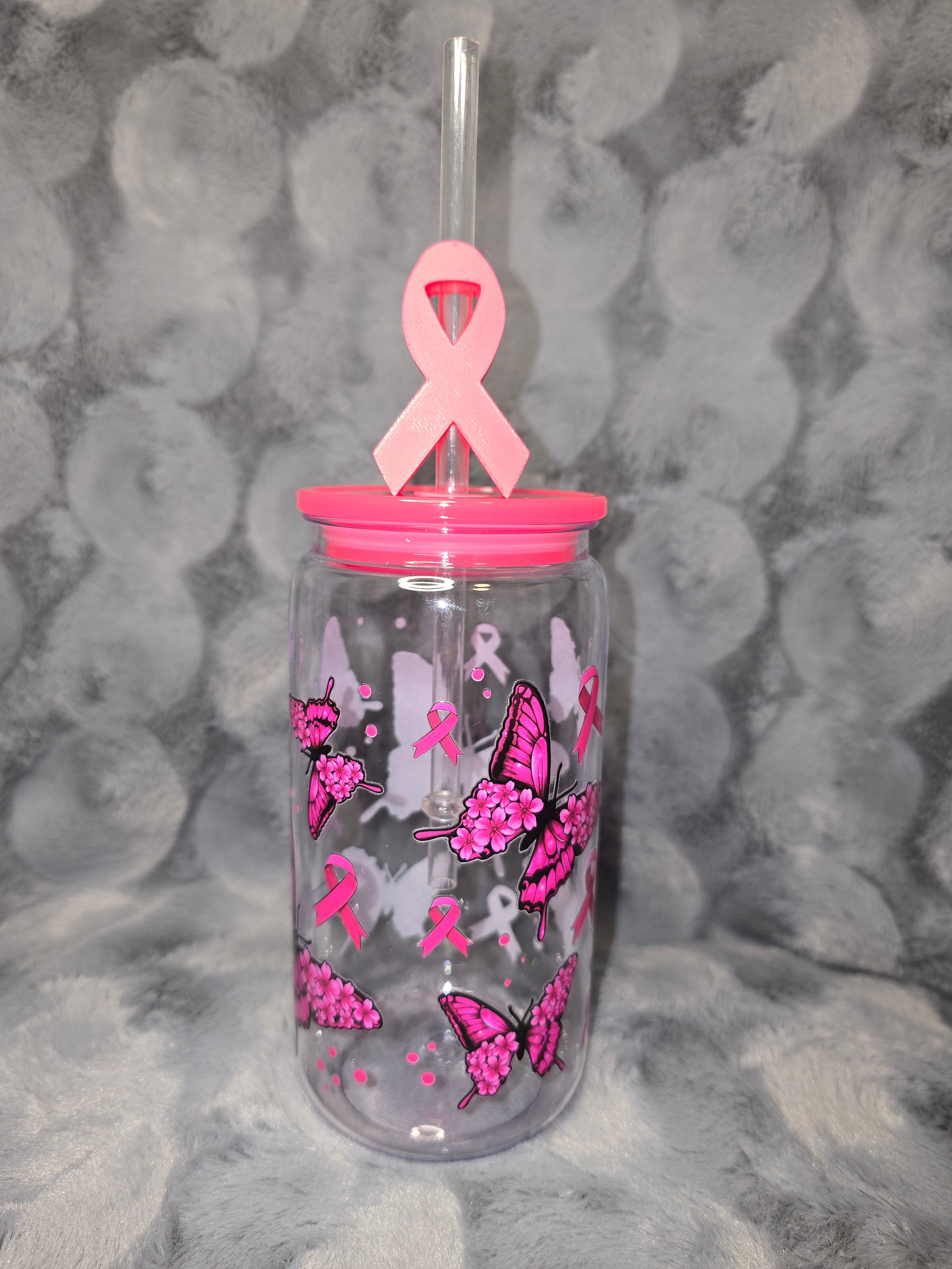 16oz Plastic Pink Cancer tumbler