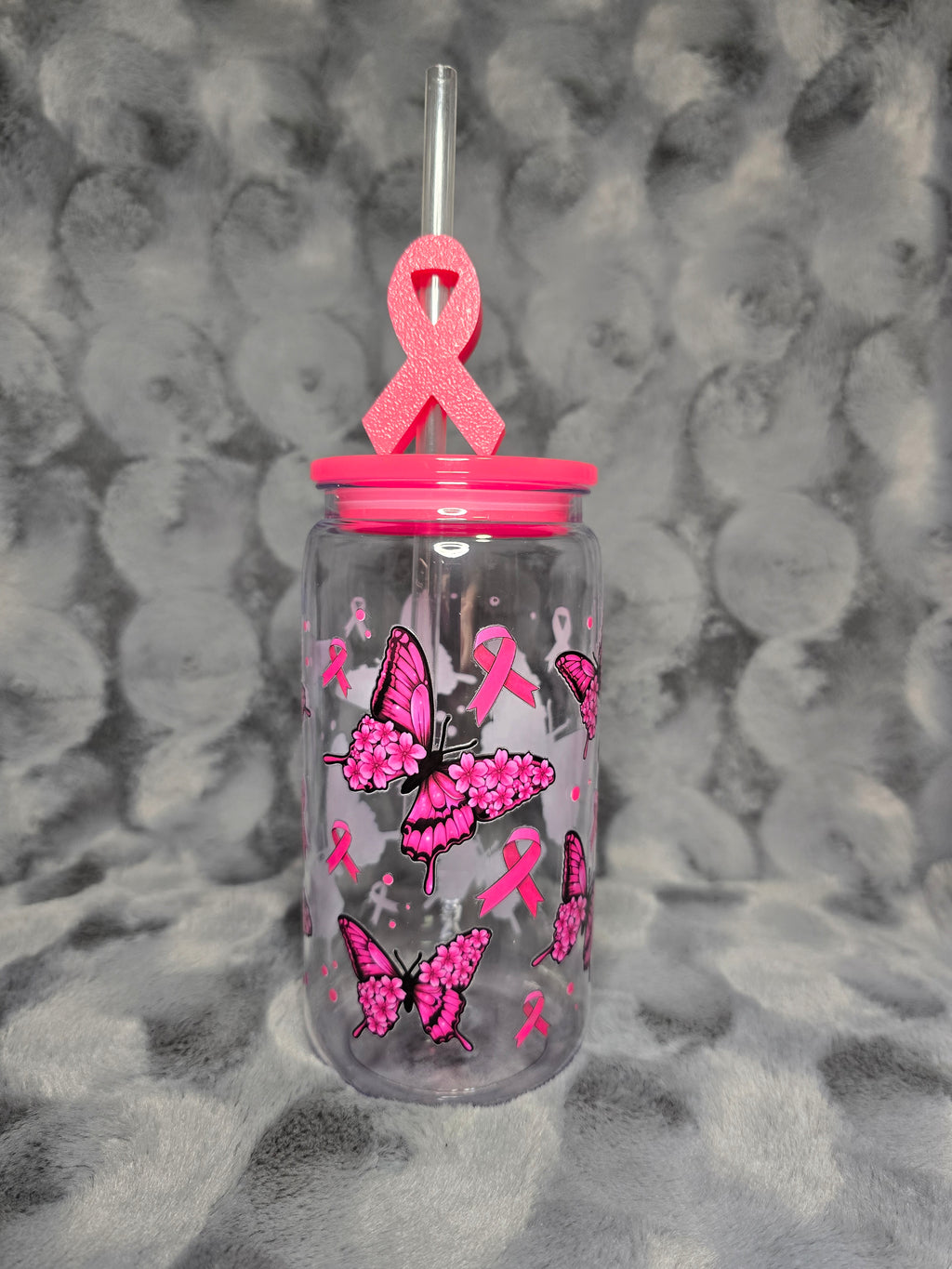 16oz Plastic Pink Cancer tumbler