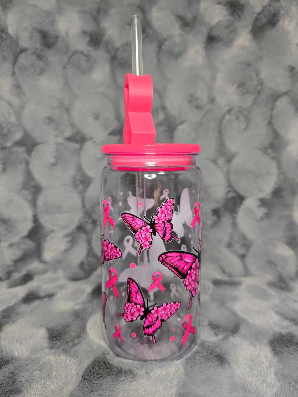 16oz Plastic Pink Cancer tumbler