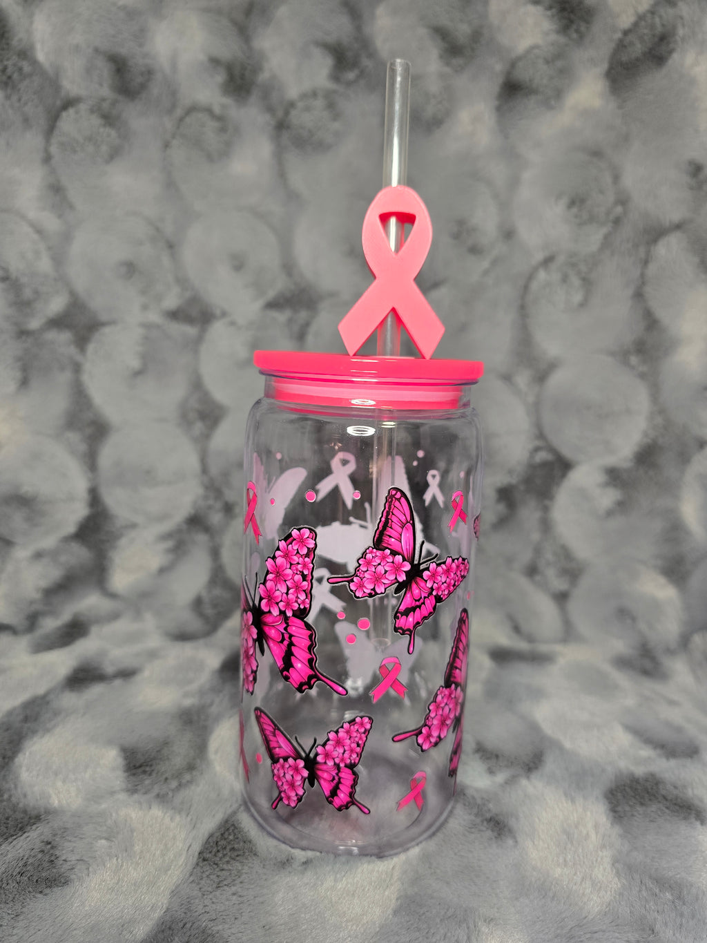 16oz Plastic Pink Cancer tumbler