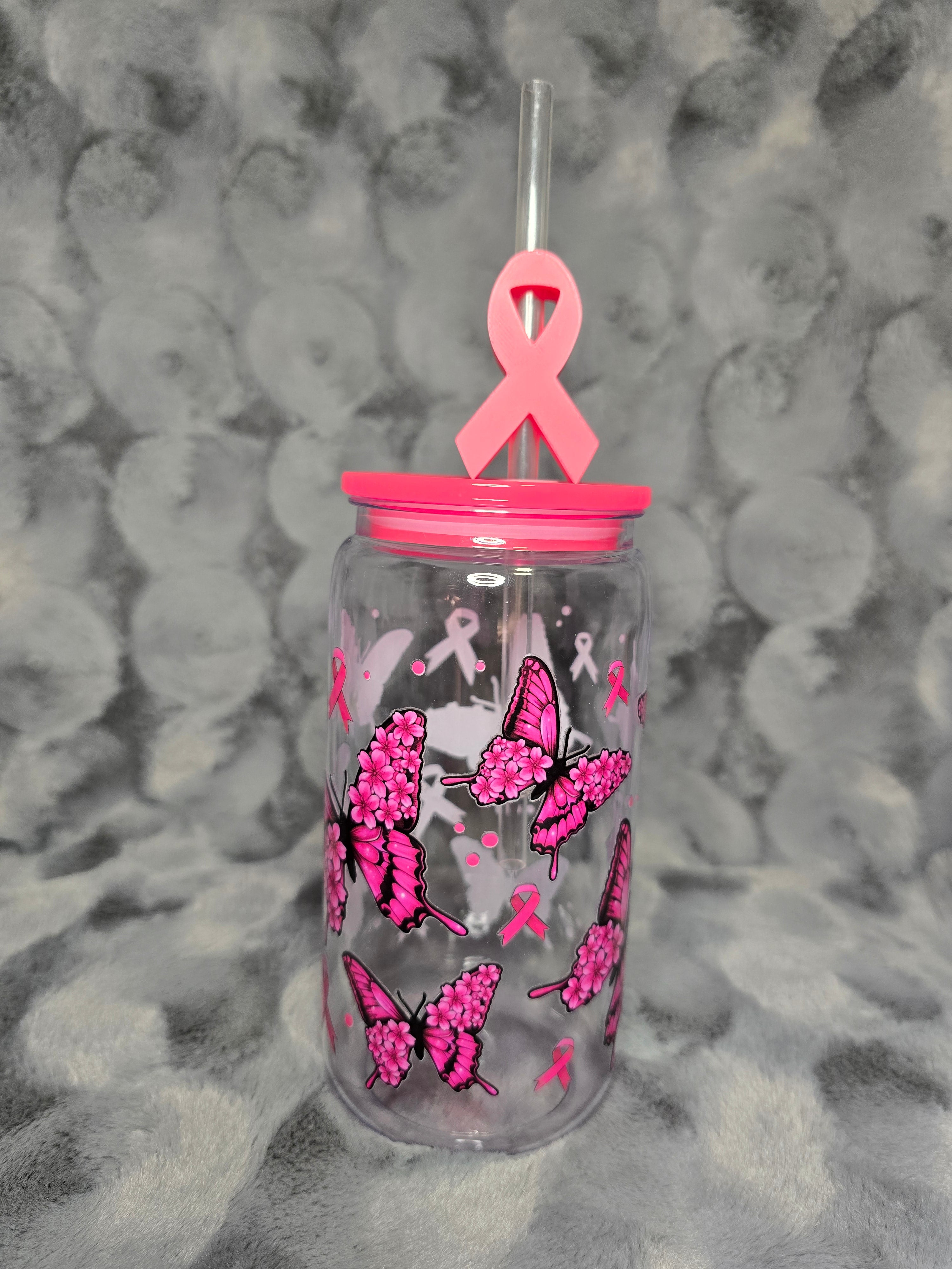 16oz Plastic Pink Cancer tumbler